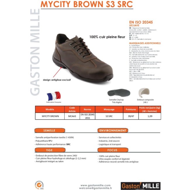 Darbiniai batai Gaston Mille Mycity S3 SRC rudi