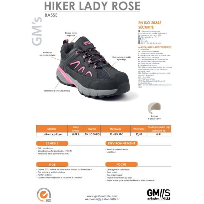 Darbiniai kedai Gaston Mille Hiker Lady Pink S3 SRC moteriški