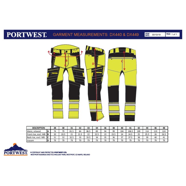 Signalinės darbo kelnės su nusegamomis kišenėmis Portwest DX442